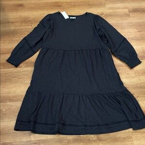 Canyon Retreat Charcoal Grey Scoop Neck Balloon Sleeve Tiered A line Knit‎ Dress